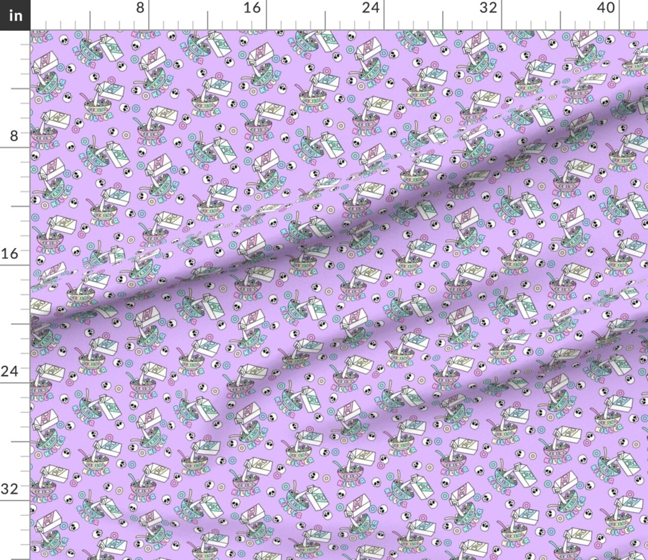 Halloween Pastel Cute Purple Skulls Spooky October Breakfast Kawaii Custom Printed Fabric by Spoonflower Various Fabrics by the Yard or Fat Quarter